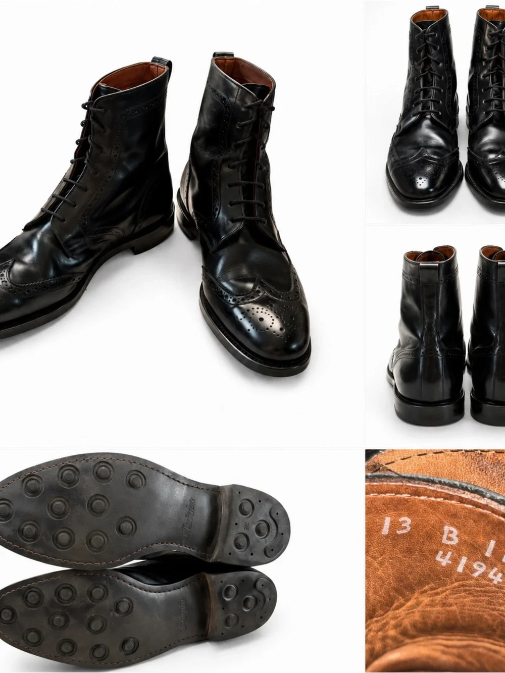 Allen Edmonds Black Leather Wingtip Brogue Boots Size 13 B Dainite Sole